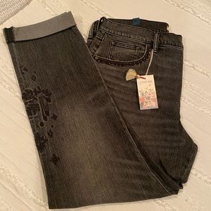 Johnny Was Maureen Black Boyfriend Embroidered jeans